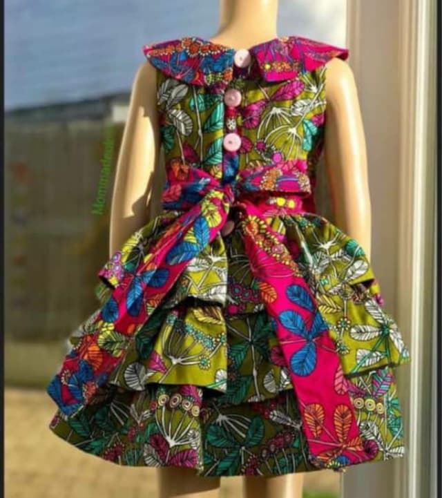 Dark-Green & Multi-color Ankara Dress