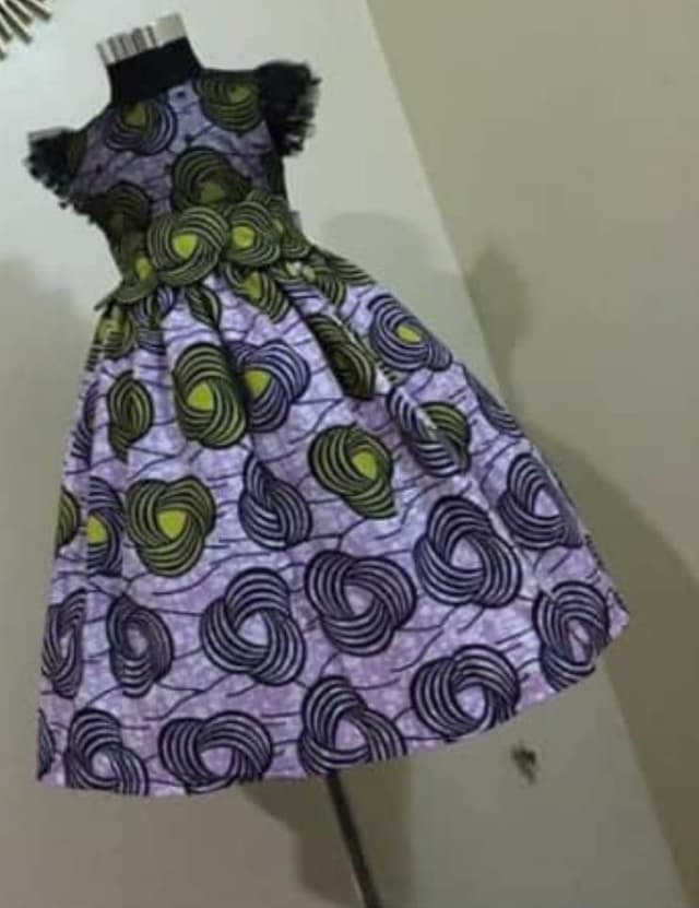 Purple-lilac yellow and Black Flowered Ankara Dress